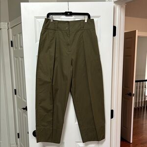 Rebecca Taylor Olive Green High-Rise Pleated Chinos